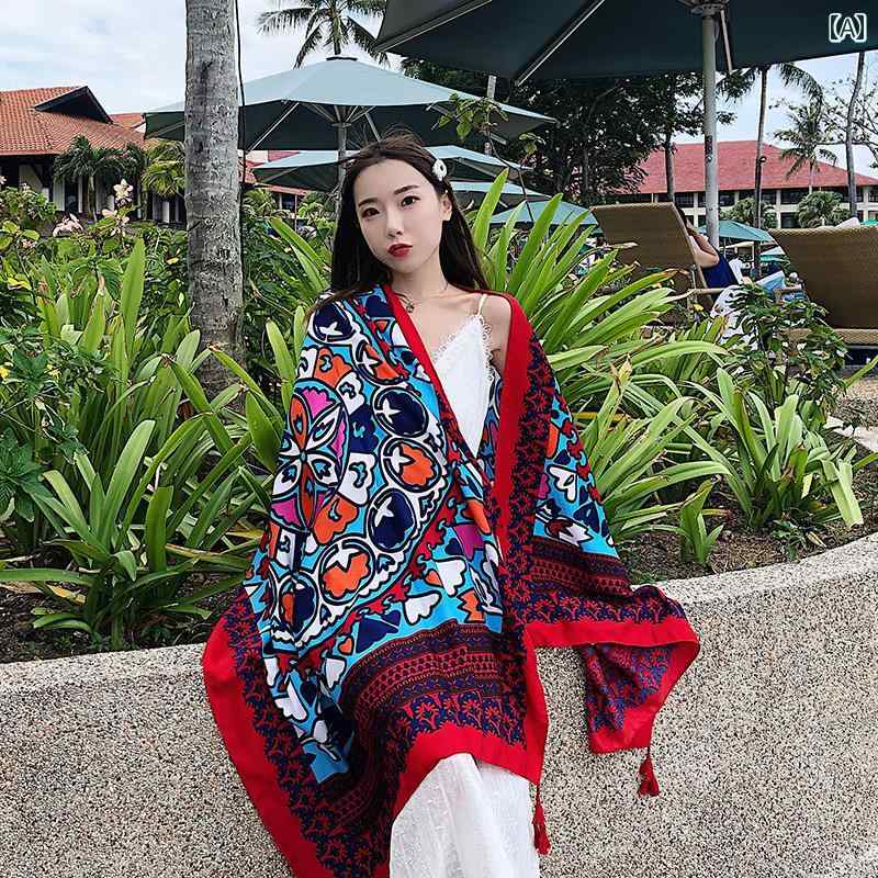 ショール マント スカーフ エスニック レディース レッド 春秋夏 学生 大きめ 旅行 伝統 エレガント 携..