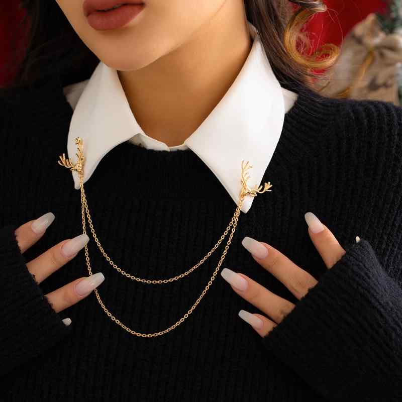 トナカイチェーンブローチ アクセサリー 襟胸飾り おしゃれ かわいい 豪華感 煌びやか デート ギフト イベント フェス フォーマル パーティー ステージ 映え