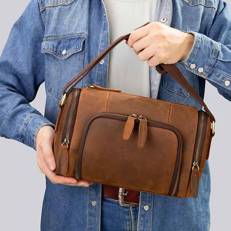 クロス ボディバッグ 最上層 牛革 横 筒型 メンズバッグ 大容量 おしゃれ レトロ ショルダー 革 メンズ..