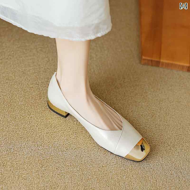 レディース パンプス レザー エレガント ステッチ シルバー フラット シューズ 革 ローヒールシューズ ..