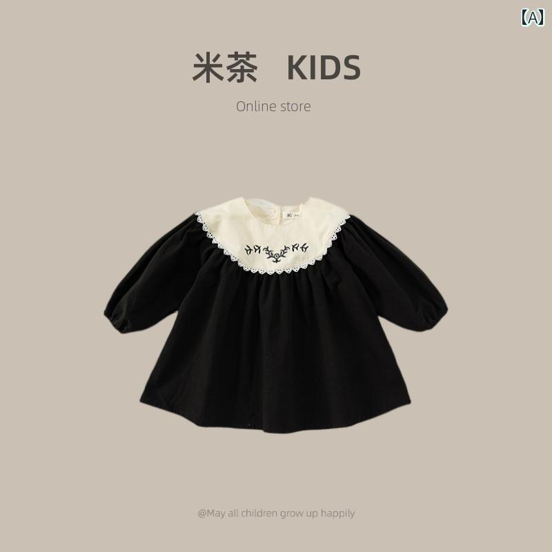 ドレス スカート キッズ 幼児 ワンピース おしゃれ かわいい 女の子 韓国 秋 黒 プリンセス 女児 赤ちゃん 綿