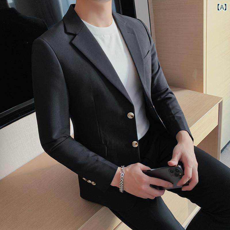 ジャケット ブレザー メンズ おしゃれ スタイリッシュ 春秋 ビジネス カジュアル 大きめサイズ フラット襟 トップス ポリエステル メンズ