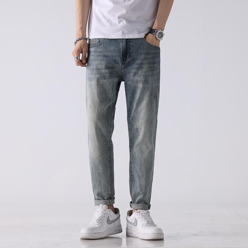 パンツ デニムパンツ メンズ スキニー アメリカン ジーンズ スリムフィット 足首細 九分丈 夏 薄手 ロング