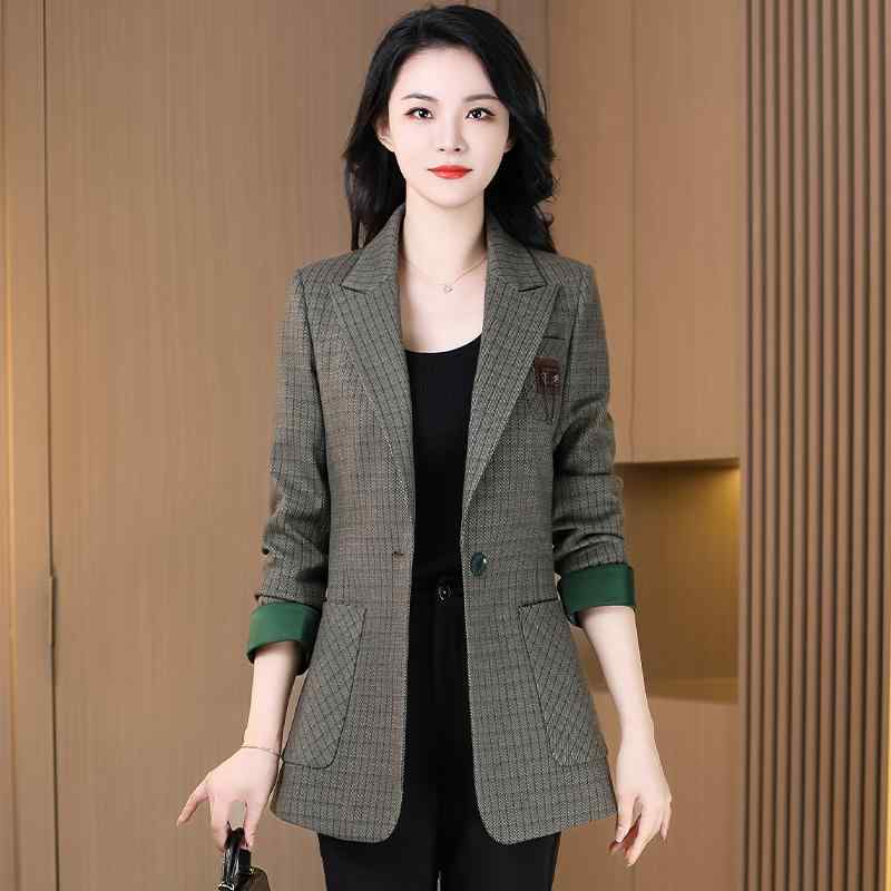 レディース ファッション ジャケット トップス ブレザー チェック 薄手 スリム フィット 上品 豪華感 フォーマル 婦人服 清楚 衣料品 春秋 レディース