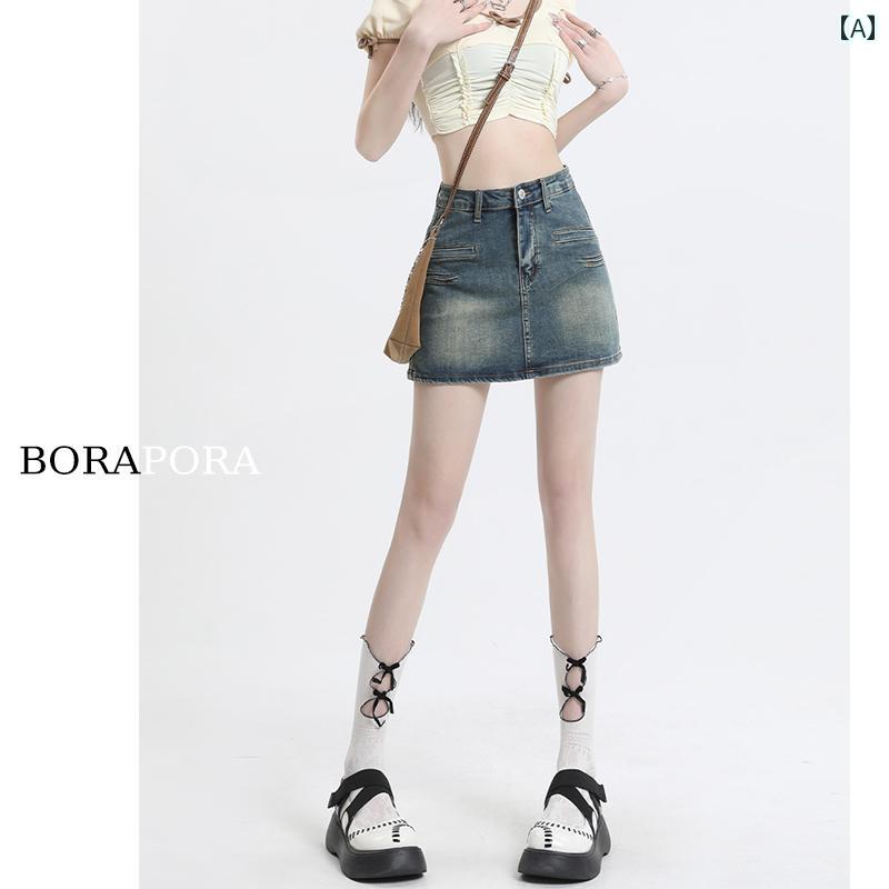 レディース 夏 パンツ デニム レトロ デニムスカート 女性 スタイリッシュ ガール ヒップ カバー キュロット ハイウエスト スリム a ライン スカート