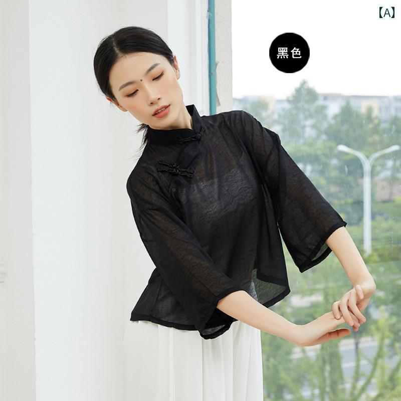 レディース クラシック ダンス 服 練習服 レトロ バックル チャイナ ドレス トップス 中国 プロ パフォ..