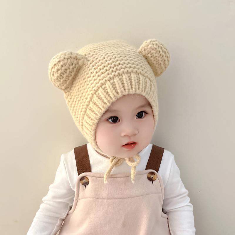 Other - キッズ ベビー くまさん 帽子 かわいい 耳 ニット 男の子 秋冬 帽子 女の子 かわいい ウール 暖かい 耳保護 帽子 プルオーバー 帽子 冬 帽子 約824ヶ月赤ちゃん頭囲4448CM範囲