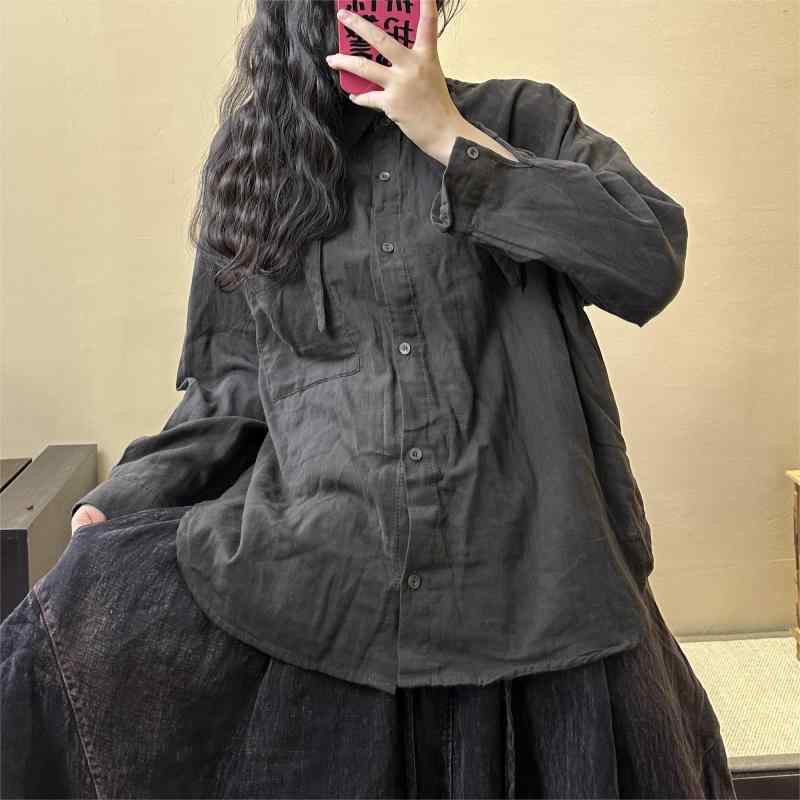 シャツ レディース 秋 カジュアル トップス エスニック 初新 レトロ フラッシュ シンプル 文学 クリーン ホーン(4)