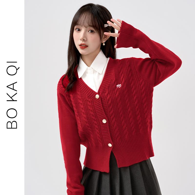 ジャケット レディース ファッション 冬 Vネック ニット カーディガン 女性 ガーリー カレッジ クリスマス 摩耗 ショート セーター