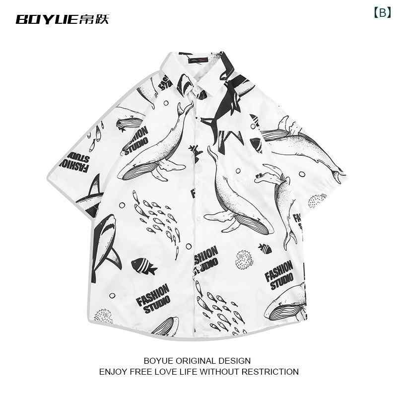 メンズ 夏 カジュアル トップス シャツ サマー 韓国 ハイエンド プリント 半袖 ホリデー