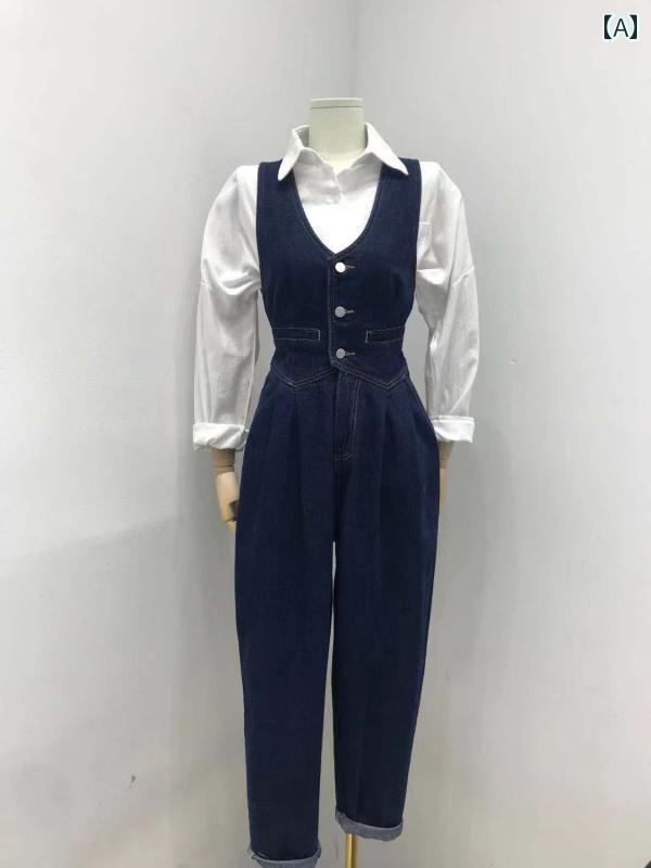 セキュアデポのパンツ オーバーオール サロペット レディース 秋 ノースリーブ ジャンプ スーツ デニム フレンチ パレス ハイウエスト ウエスト｜アングル2