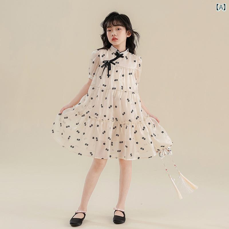 夏 ワンピース かわいい 女の子 ガールズ ドレス 小中学生 子供 甘くて 中華風 チャイナ プリンセス