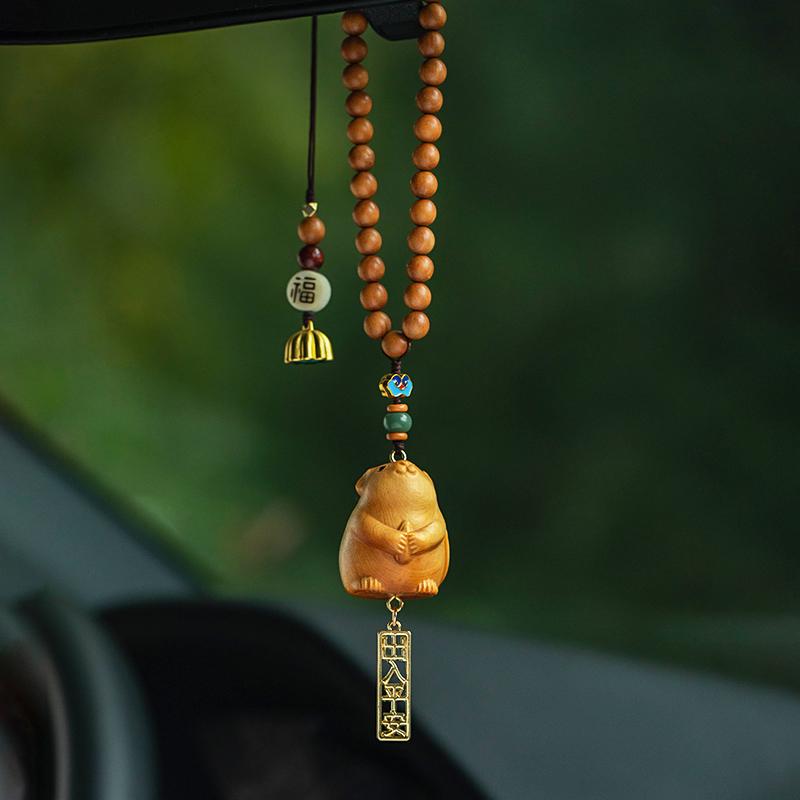 キー ストラップ レトロ ペンダント 木彫り かわいい 干支 ネズミ 車 装飾品 十二支 車 インテリア アクセサリー バックミラー