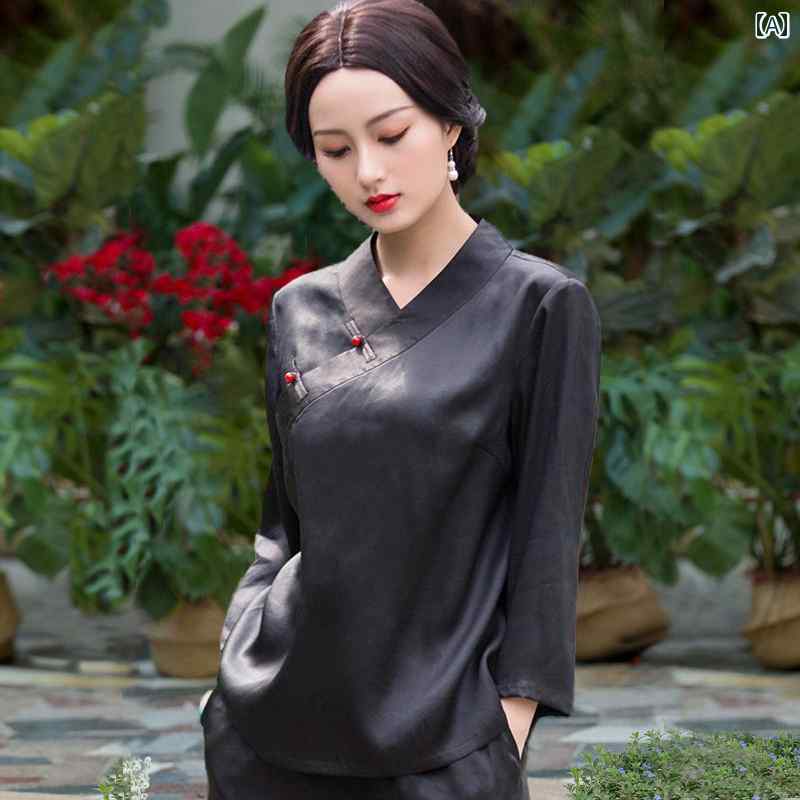 レディース カジュアル シャツ トップス おしゃれ アジアン 女性 中国 唐服 チャイナ 七分袖