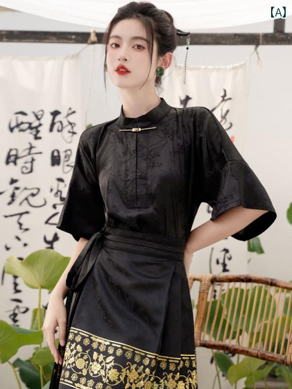 Rakuten - レディース 婦人服 レディース トップス シャツ 豪華感 スタンドカラー 夏 チャイナ風 レトロ ブラック