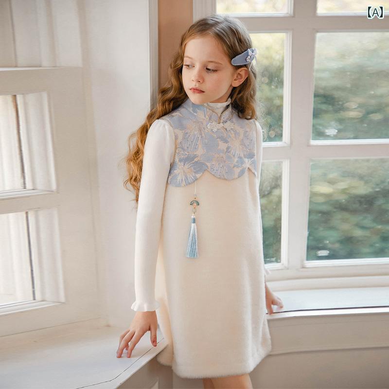 楽天セキュアデポドレス キッズ ワンピース おしゃれ かわいい 女の子 子供服 中華風 チャイニーズ スタイル ベルベット チャイナ 秋冬 ゴールド ベルベット 中国 ベスト 子供