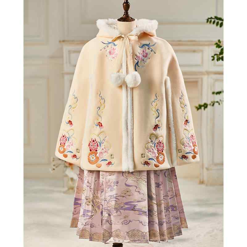 マント 厚手 フード 子供 辰年 女の子 新年の挨拶 マント チャイナ風 フード 防風性 キッズ 冬 小さめ..