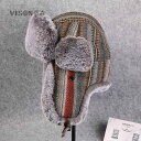 レディース 冬 パイロット帽 帽子 厚手 イミテーション ウサギ 毛皮 帽子 綿 帽子 スキー サイクリング 帽子 韓国