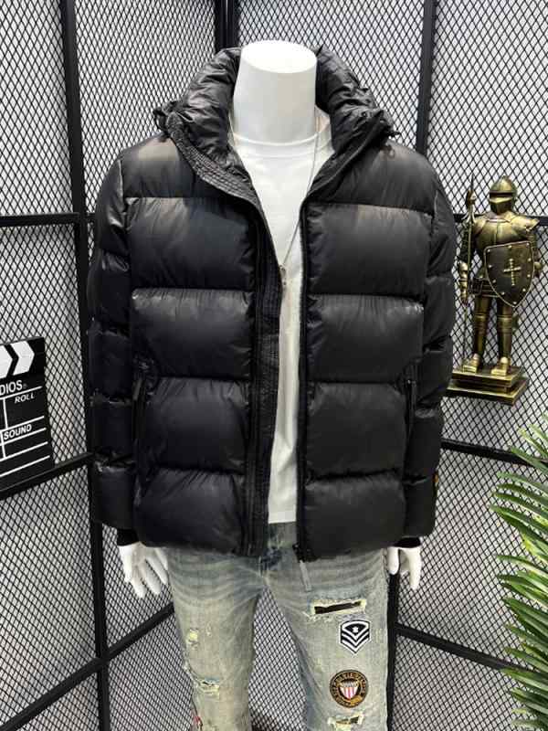 Down Coat - 冬 ダウン コットンジャケット メンズ 防風 ブラック ゴールド 厚手 暖かい フード コットン ダウンジャケット