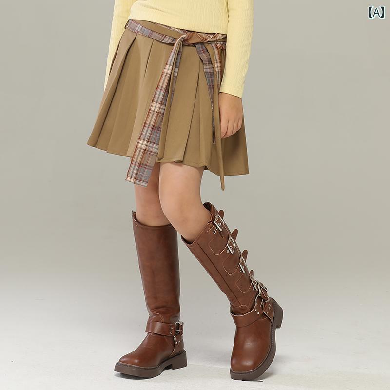 スカート 子供服 ボトムス ナチュラル 普段着 キッズ 女の子 春秋 英国風 パターン ストラップ プリー..