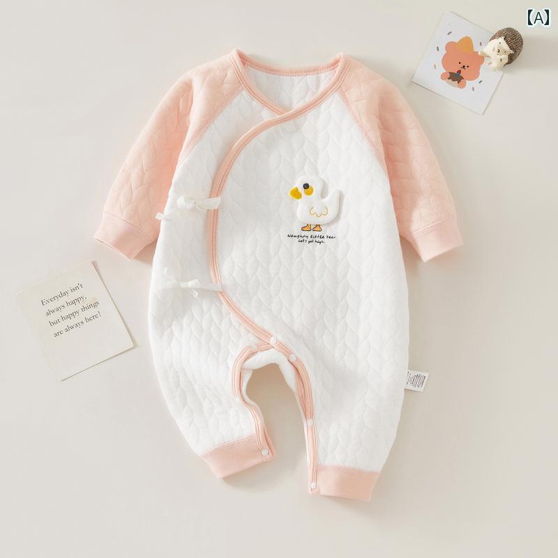 ジャンプ スーツ カバーオール ベビー 赤ちゃん服 新生児用 キルティング 秋冬用 あったか モンク スーツ