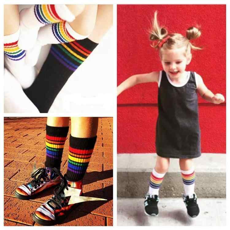 ファッション キッズ ジュニア 靴下 子供 ヒップ ホップ ミドルカーフ ソックス カラフル レインボー ..