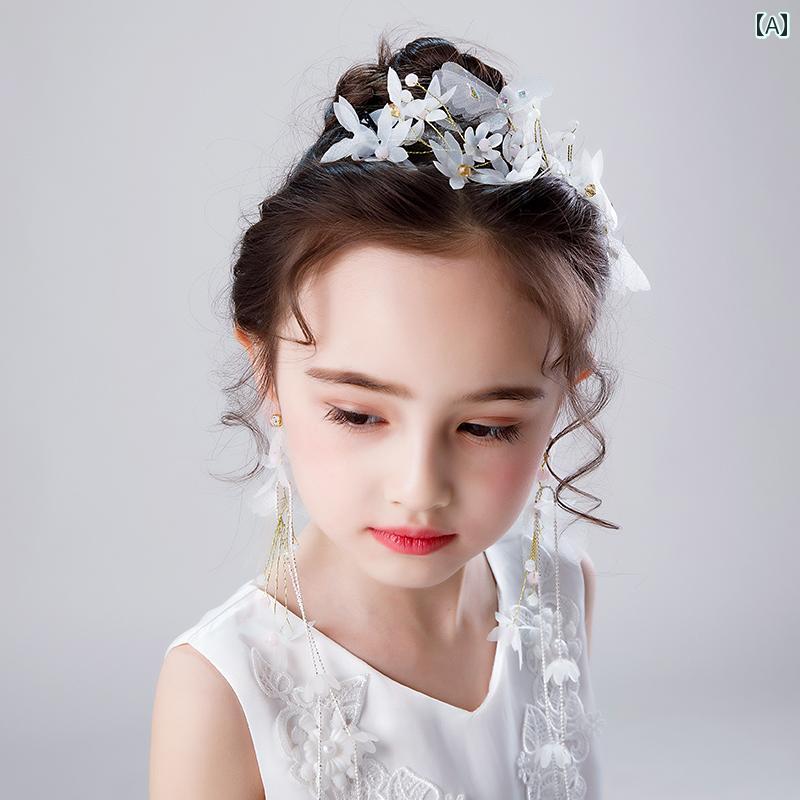 女の子 ティアラ 蝶 ヘアアクセサリー イヤリング セット パフォーマンス 写真撮影 小道具 アクセサリ..