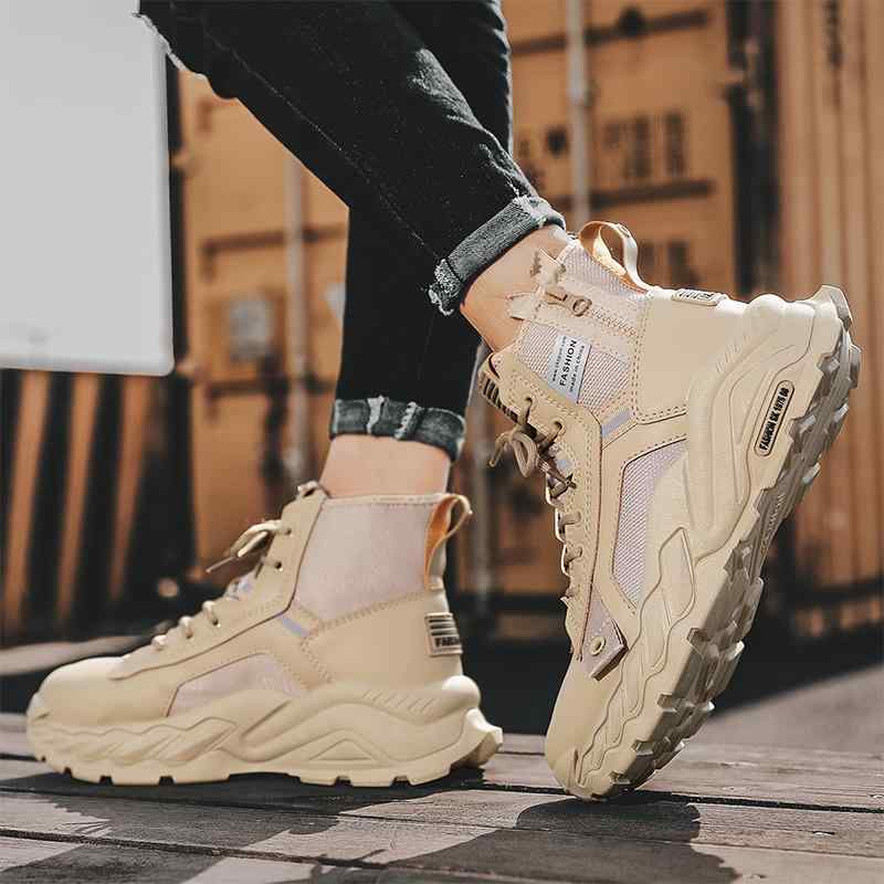 ブーツ ワーク シューズ 靴 メンズ ハイカット おしゃれ ファッション 秋 厚 アウトドア スポーツ コンバット レースアップ 韓国 PU
