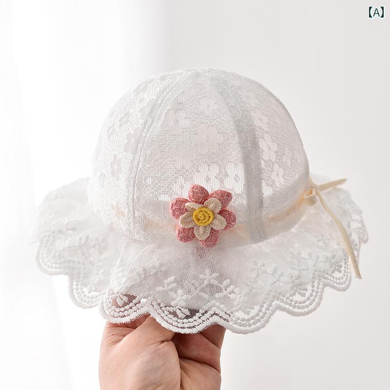 ベビー サンハット 日よけ 帽子 赤ちゃん 太陽 夏 薄手 女の子 新生児 小さめ 花 レース かわいい おし..