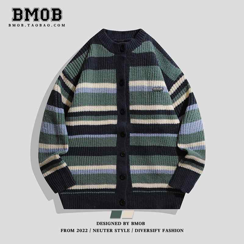 トップス ジャケット トップス セーター カジュアル おしゃれ メンズ 秋冬 カーディガン セーター レトロ ラウンドネック ストライプセーター