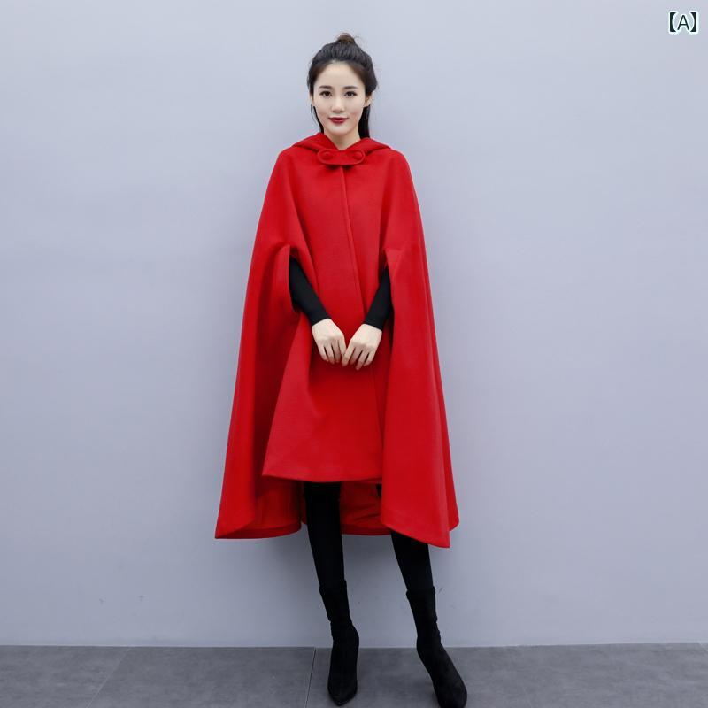 フードポンチョ マント コート レディース 秋冬 レトロ 丈 両面 ウール コート マント てるてるぼー かわいい