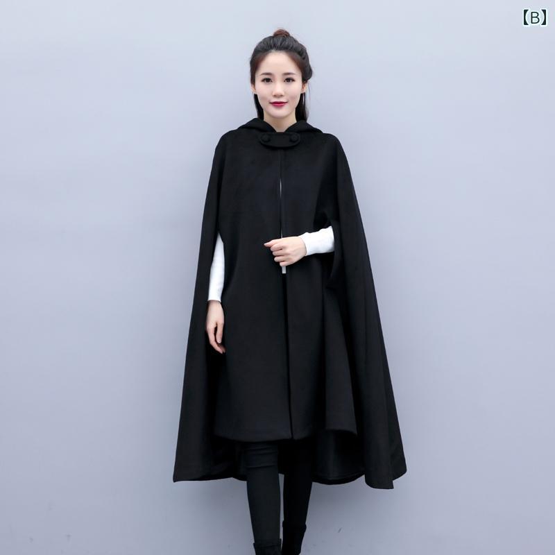 フードポンチョ マント コート レディース 秋冬 レトロ 丈 両面 ウール コート マント てるてるぼー かわいい