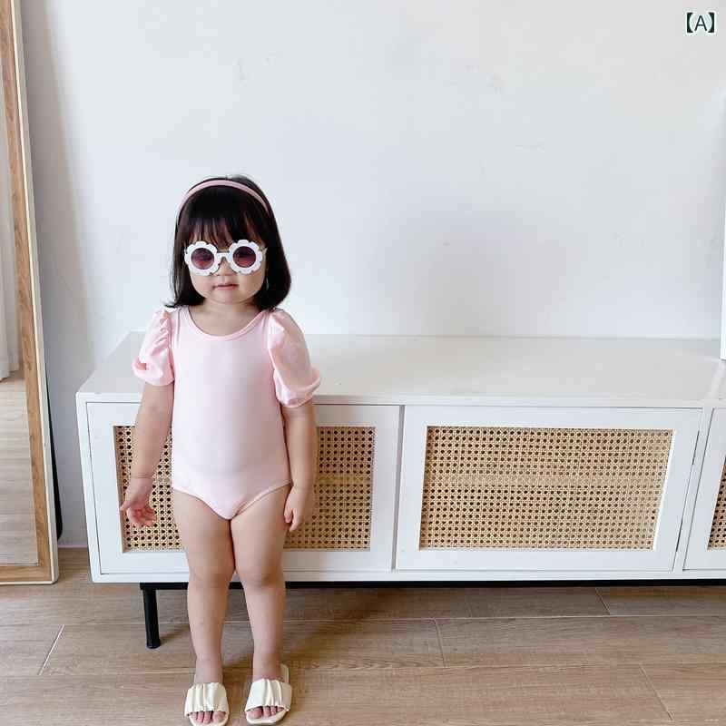 女子 水着 キッズ ベビー サマー ビーチ プール 海水浴 スイミング ウェア 赤ちゃん 水遊び イン ガールズ バック クロス パフスリーブ 子供用 ワンピース