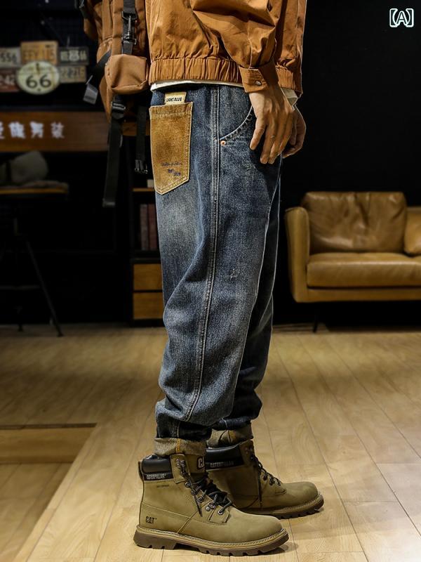 メンズ デニム ロングパンツ ストレート ワイド アメリカン アメリカン ストリート おしゃれ かっこいい 履きやい 快適 イベント フェス レジャー アウトドア キャンプ ダンス パフォーマンス 仕事着