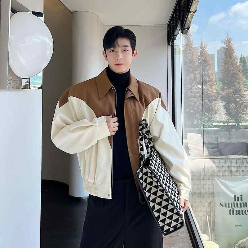 樂天商城 - 秋 レトロ コントラストカラー シルエット ライダースジャケット ジャケット メンズ ショート丈 アメリカン