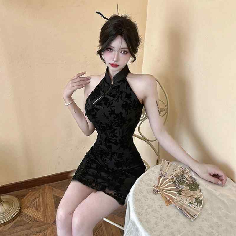 レトロ 魅惑 ジャガード オフショルダー チャイナドレス レディース 夏 キャバドレス スリムフィット ショート丈