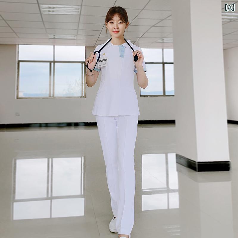 レディース 作業着 看護師 レディース 半袖 パンツ ナース ユニフォーム 技師 制服 クリニック ドクター 病院 女医 ペディキュア