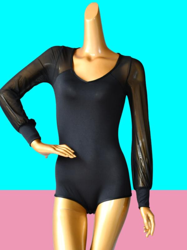 レディース 長袖 ダンス ウェア ラテン ダンス パフスリーブ トップス 大人 Vネック チャチャ 練習服 黒 ランタン 袖