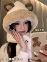 レディース 冬 かわいい クマ 帽子 スカーフ オール イン ワン 韓国 アウトドア サイクリング 暖かい 厚手 耳保護 ネック スカーフ