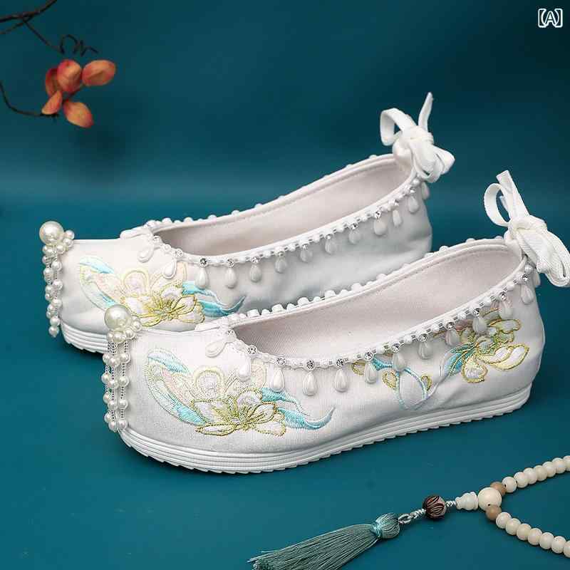 カジュアル 婦人靴 レトロ エスニック おしゃれ 漢服 女性用 アンティーク シューズ 上げ つま先 刺繍 靴 フラットソール 衣装 明代製 宋代製 秀和 中華風