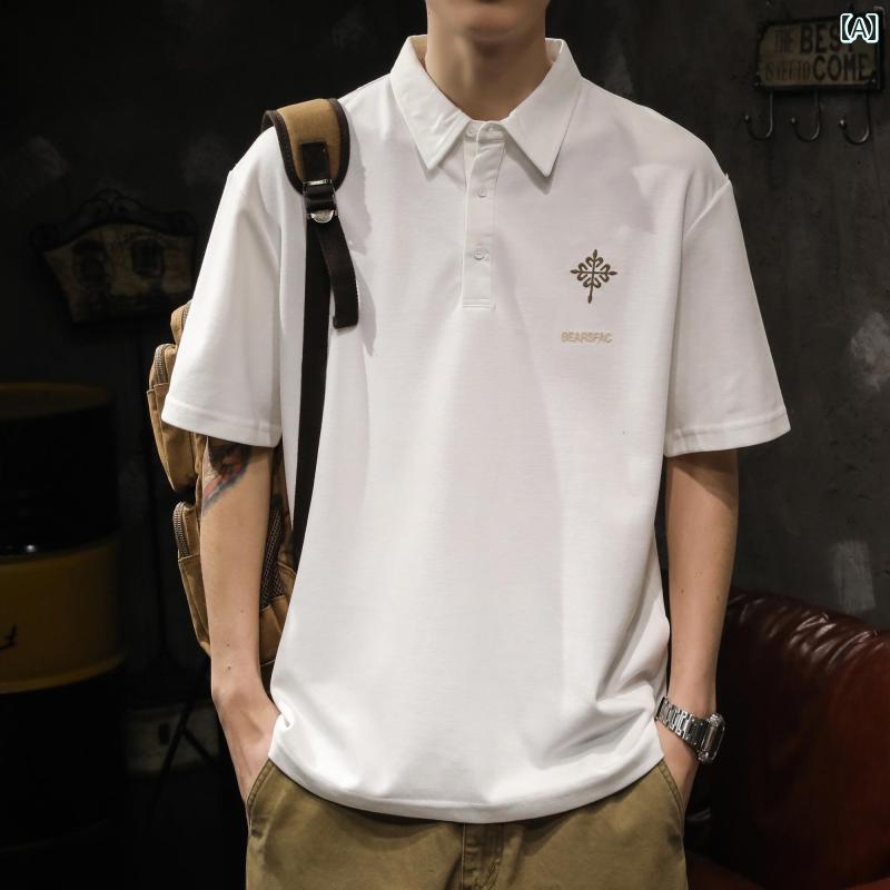 メンズ メンズ 半袖 シャツ トップス 夏 アメリカン ポロシャツ 襟 フロントワンポイント刺繍 バックプリント テキスト英文字プリント グラデーション 豪華感 コットンブレンド カジュアル レジャー ゆったり