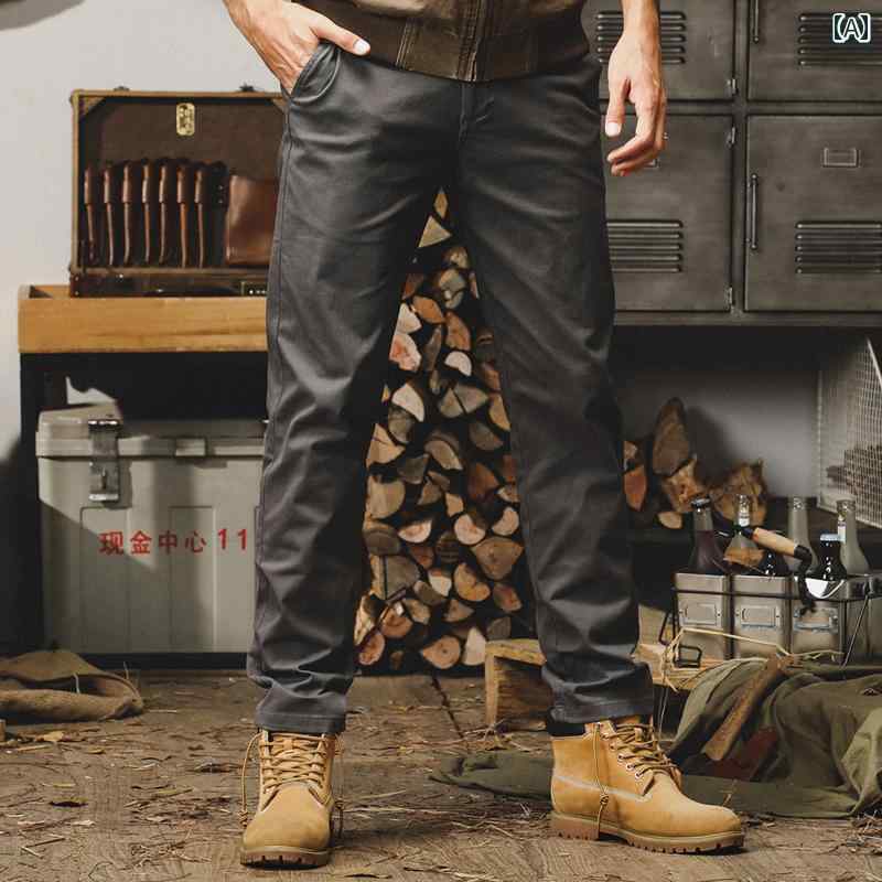 Skinney Pants - カジュアル パンツ メンズ 長ズボン アメリカン レトロ 春 スリム シンプル ストレート ボトム
