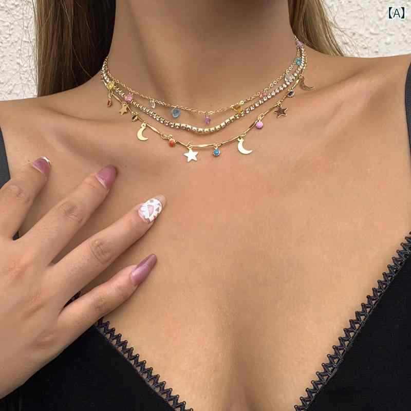 レディース タッセル ネックレス アクセサリー チェーン エスニック リゾート ビーチ 水着 海水浴 ビキニ アクセ アメリカン ジュエリー シンプル 積み重ねられた 細い 星 月 カラフル 砂利 ペンダント