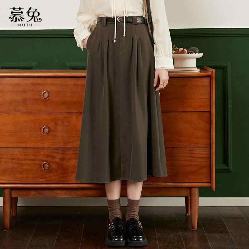 Rakuten - スカート レディース ボトムス フランス ハイウエスト ミドル丈 a ライン 女性 秋 小さい レトロ プリーツスカート