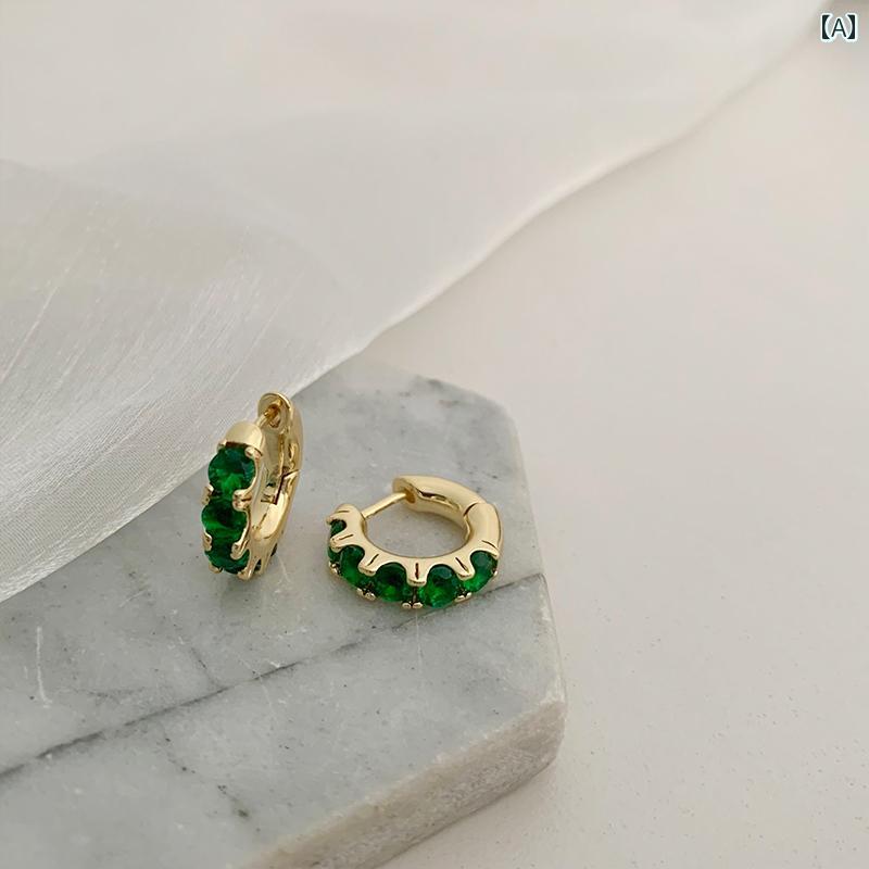 レディース アクセサリー ピアス かわいい イヤリング 女性用 サマー フラッシュ ジルコン ハイエンド グリーン シンプル バックル