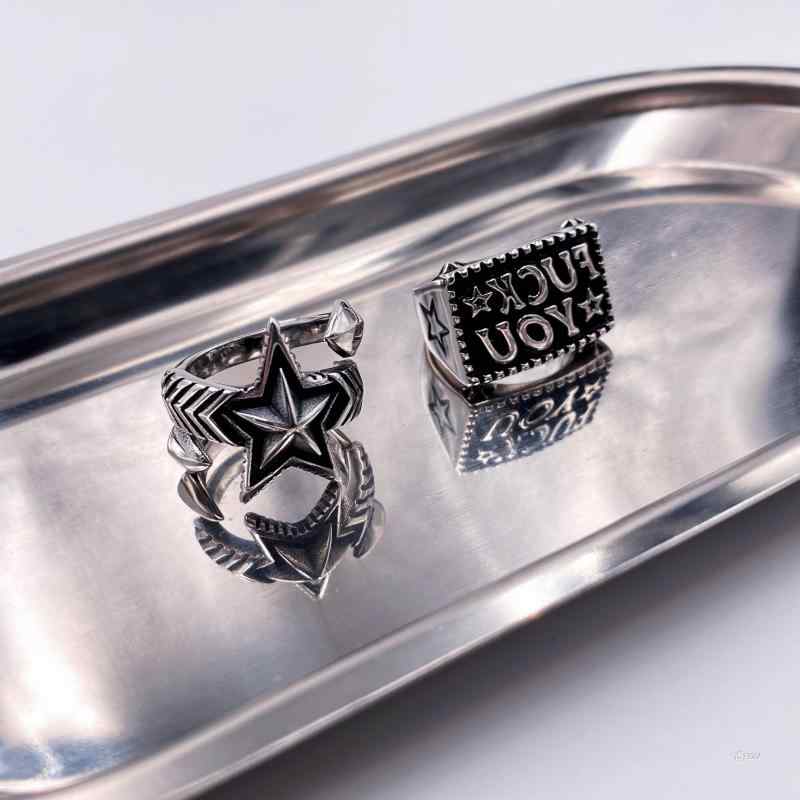 指輪 レター スター 幾何学 スクエア アメリカ チタン鋼 リング パンク ストリート ジュエリーリング アクセサリー ファッション