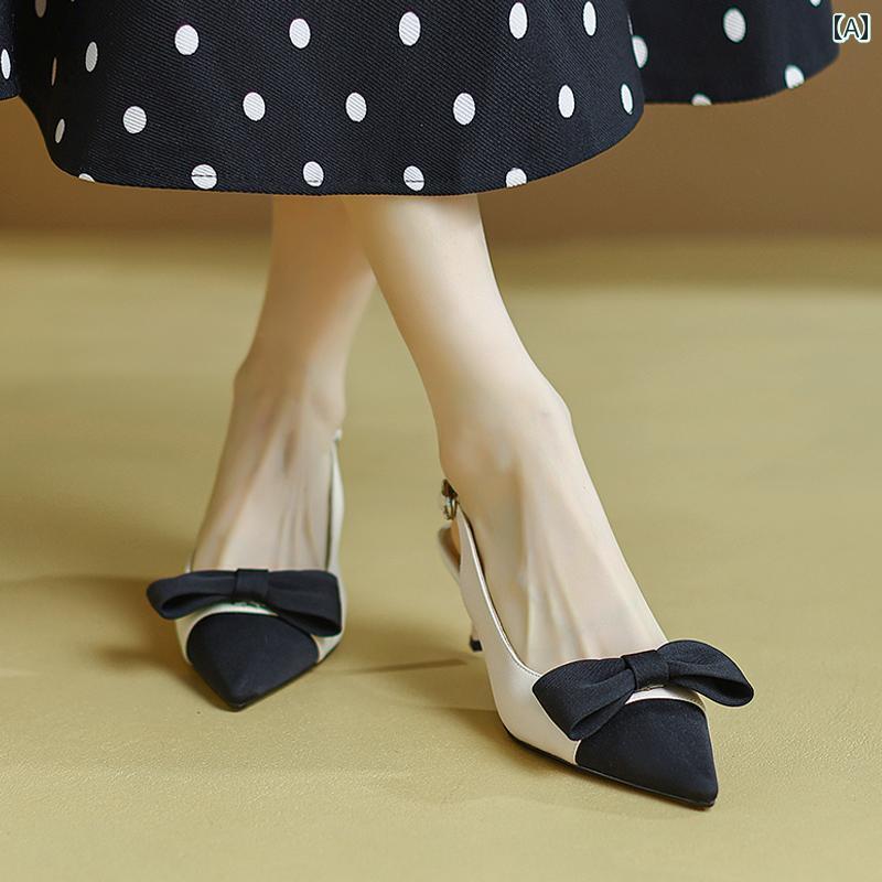 レディース 夏 ミュール パーティー おしゃれ エレガント スタイル ポインテッドトゥ サンダル 女性 ファッション カラー ブロッキング ハイヒール スティレット ヒール 蝶 ネクタイ