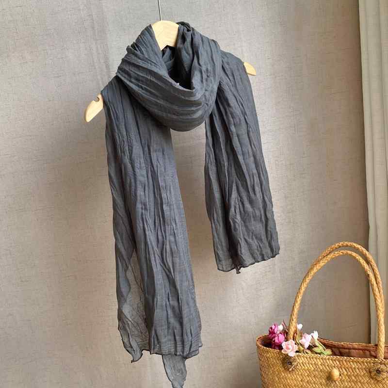レディース コットン 秋 冬 春 リネン スカーフ 無地 グレー ショール 学生 芸術的 レトロ ロング ガーゼ スカーフ スカーフ
