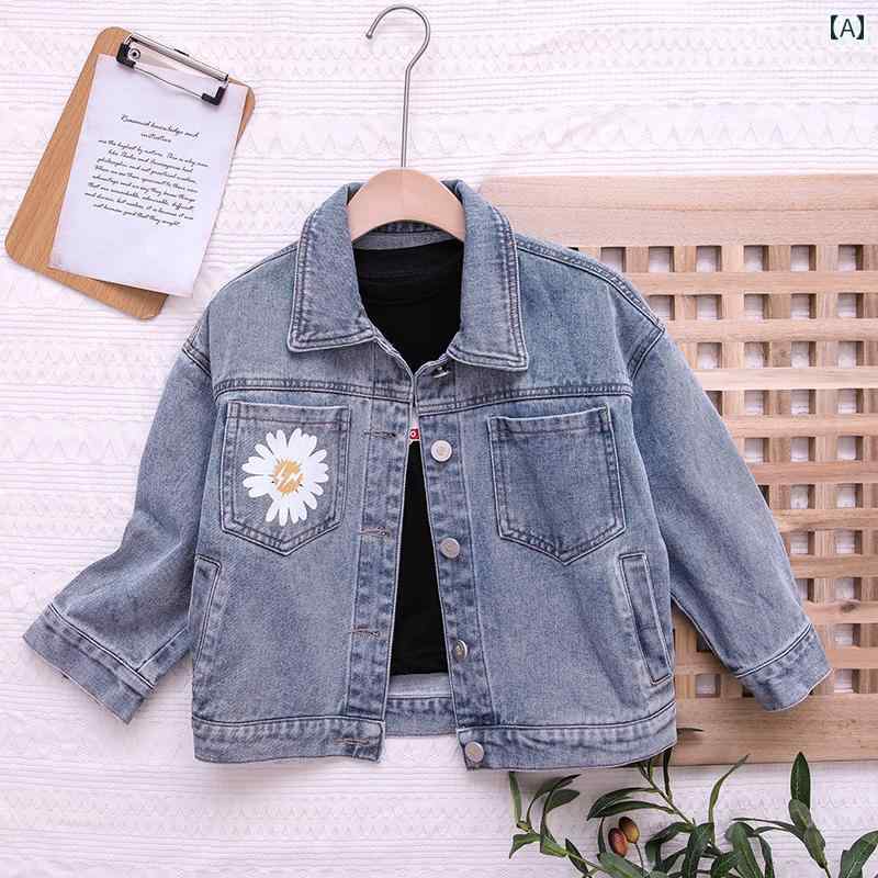 キッズ ファッション 韓国 女の子 デニムジャケット ゆったり 韓国 春秋 ショート 女性用 快適 プリント デニムジャケット