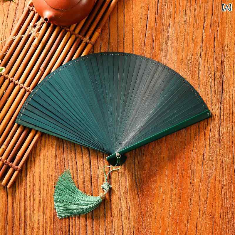 夏 扇子 おしゃれ 涼しい 祭り レトロ センス 団扇 プレゼント グリーン オール 竹 小型 ソリッドカラ..
